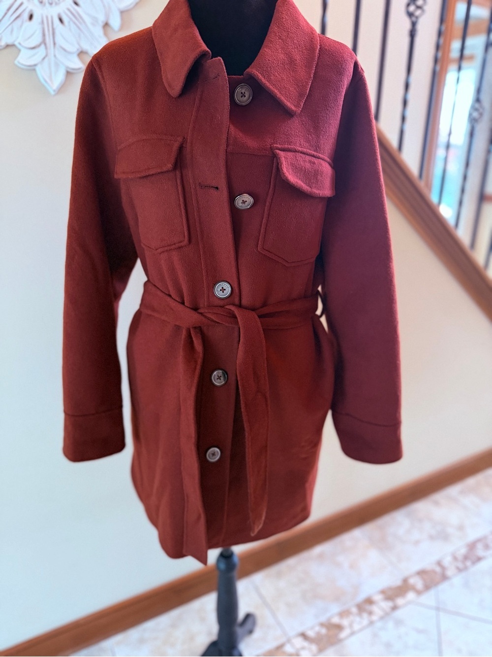 NWT Tahari Redwood Brown Belted Coat Women’s Large Double Face Jacket